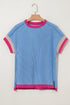 Retro Vibe Contrast Trim Corded Knit Short Sleeve Top